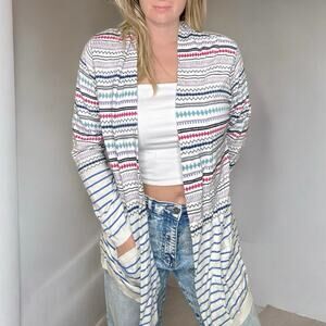 TALBOTS Multicolor Houndstooth Fairisle Print Open Long Cardigan Large